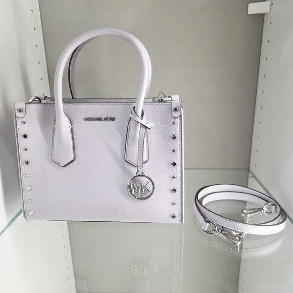 MICHAEL KORS MAPLE STUD OPTIC LAVANDER LEATHER MEDIUM SATCHEL BAG - Picture 2 of 10